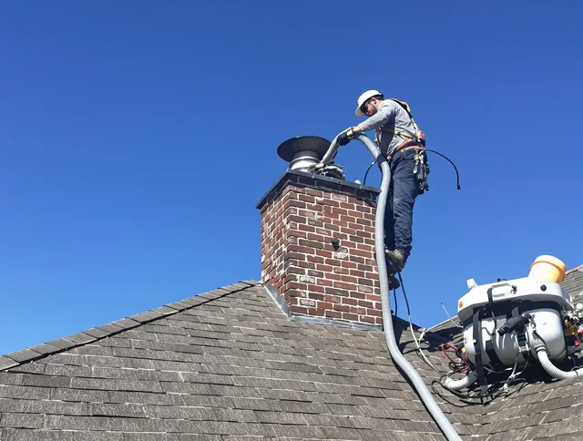Dedicated North Smithfield Chimney Sweep team member cleaning a chimney in North Smithfield, RI