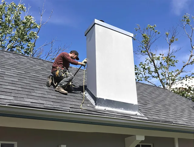 North Smithfield Chimney Sweep team member finishing chimney construction in North Smithfield, RI