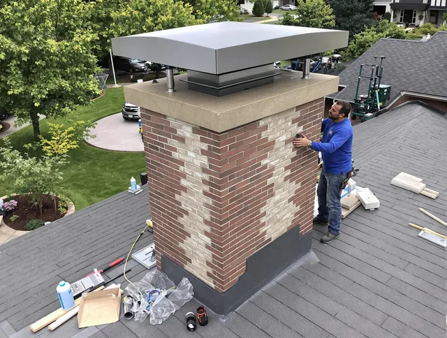 North Smithfield Chimney Sweep team working on a custom chimney remodel in North Smithfield, RI